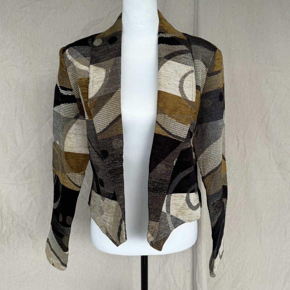 Vintage Expose Size L Brown/Black Abstract Print Chenille Blazer